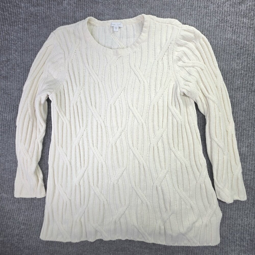 J JILL Sweater Womens M Ivory White Chenille Pullover Textured Knit Tunic Office - Picture 2 of 12
